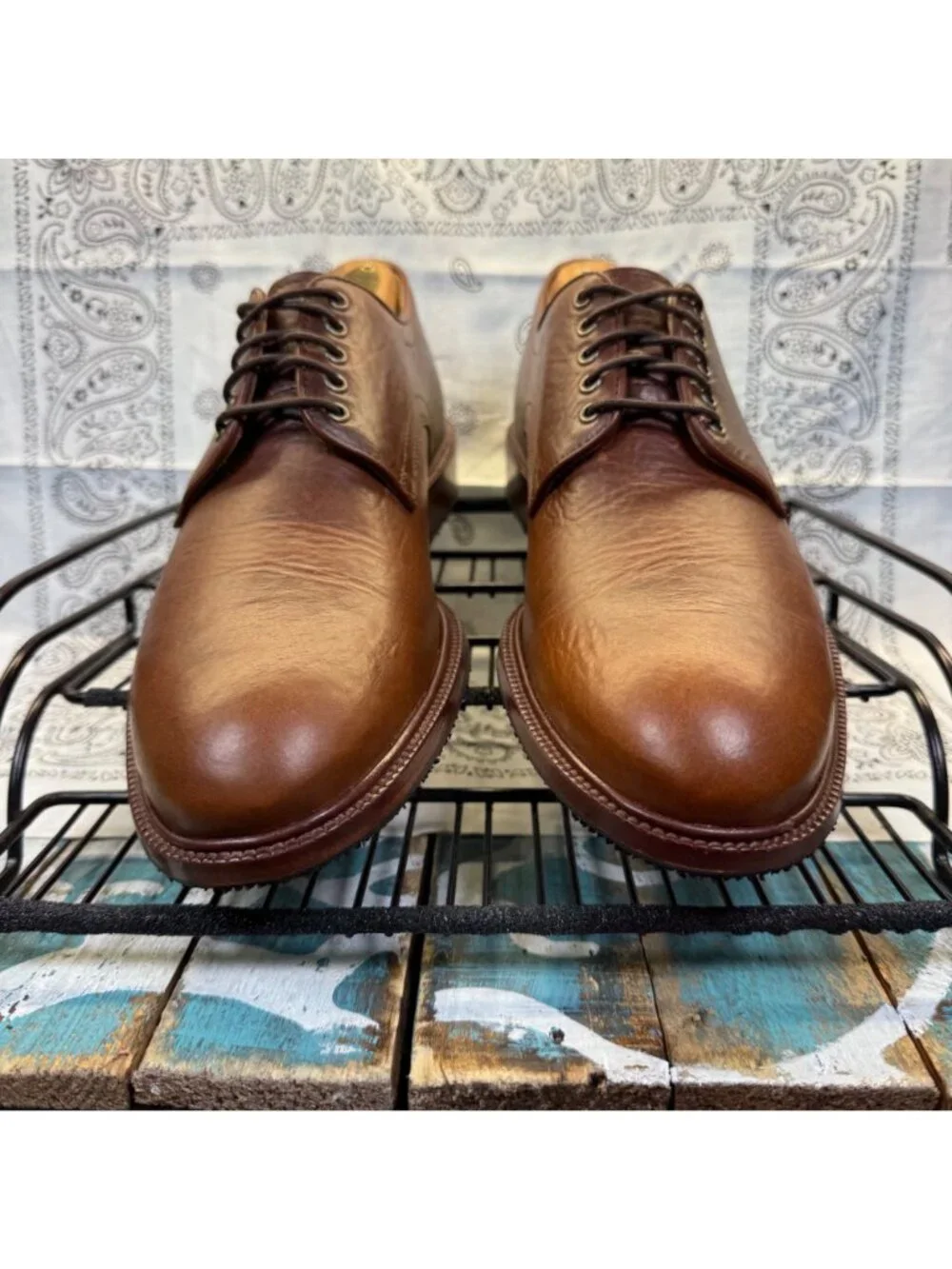 NEW TRASK Landry Oxfords Horween American bison Lthr Vibram rubber sole Men 8.5M